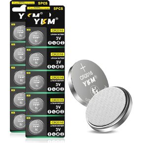 YKM 5 Pack CR2016 Battery DL2016 CR 2016 3V Lithium Battery for Car Remote Key Fob Watch Battery