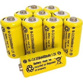 10 Pcs 2/3AA Size NICD Rechargeable Batteries 1.2V 400mah Button-Top Battery (Shorter Than AA Size)