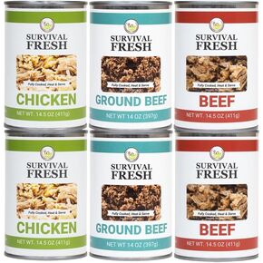 Survival Fresh Mixed Canned Meat - All Natural Canned Meat 2 Beef, 2 Chicken, 2 Ground Beef - Emergency Survival Meal 14.5oz Small Cans for Camping & Hiking - Meats from USA Farms (6 Pack)