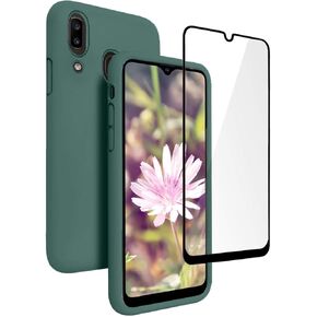 for Samsung Galaxy A20 Case, Galaxy A30 Case, with Tempered Glass Screen Protector [2 Pack], Liquid Silicone Slim Soft Fit Drop Protection Case for Galaxy A20 (Purple)