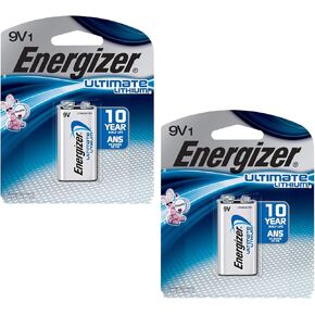Ultimate Lithium 9V, Long-Lasting Power, 100% Leak Proof Design, 10-Year Power Storage, 2-Pack (Packaging May Vary)