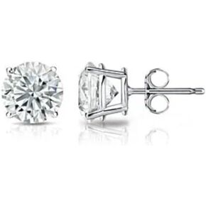 10k Solid Gold Earrings for Men & Women with Genuine 4 Prong Round Moissanite Diamond Earrings Studs with Gold Earring Backs