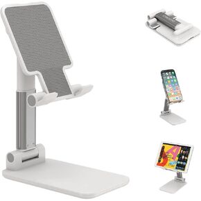 Cell Phone Stand, Adjustable Angle Height Phone Stand for Desk, Foldable Aluminum Desktop Phone Holder, Tablet Stand Compatible for Cell Phone/Tablet (White)
