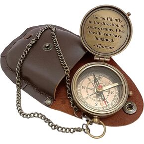 Antique Brass Compass Nautical Pocket Backpacking Compass with Leather Case Vintage Camping Hiking Direction Home Decorable Ideal for Gift by ARTISTERIO