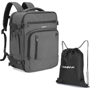 Omnpak Travel Backpack 18x14x8, Spirit Airlines Personal Item Bag with Shoe Compartment,17 Inch Laptop Backpack for men Airline Approved,Carry On Luggage with Wet Pocket, Black