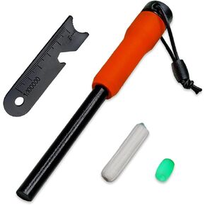 XXL Monster Fire Steel, fire Starter kit, Camping Essentials, Survival kit, Outdoor, bushcraft, Tinder Compartment Organizer, Striker, Glow in The Dark,
