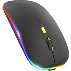 LED Wireless Mouse, Rechargeable Slim Silent Mouse 2.4G Portable Mobile Optical Office Mouse with USB & Type-c Receiver, 3 Adjustable DPI for Notebook, PC, Laptop, Computer, Desktop (Matt Black)