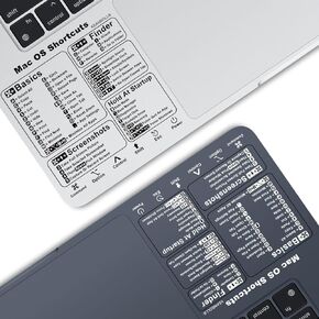 2 Pack Mac OS Shortcuts Sticker | Mac Keyboard Stickers for Mac OS | MacBook Shortcut Stickers for 13-16" Air and Pro (Clear Black+Clear White)