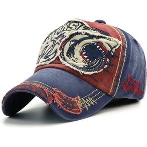 Men's Oilcloth Front Decor Washed Distressed Embroidery Baseball Cap Driver Trucker Hat with Eagle & Shark Patch