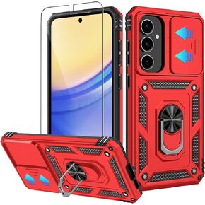 for Samsung Galaxy S24 FE Case,with HD Screen Protector,[Slide Camera Cover], Military Grade Rugged Drop Protective Case with Magnetic Shockproof Kickstand for Galaxy S24 FE (Red)