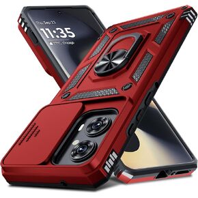 Janmitta متوافق مع حافظة Moto Edge 2022، غطاء عدسة كاميرا منزلق مدمج + واقي شاشة + مسند معدني، غطاء كامل الجسم مقاوم للصدمات عالي التحمل، أسود in Kuwait