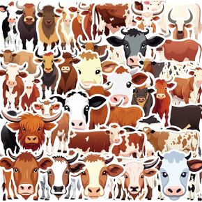50Pcs Cow Stickers Pack Waterproof Graffiti Animal Stickers for Laptop Skateboard Water Bottle Journaling Scrapbooking Notebook DIY Craft Vinyl Decals