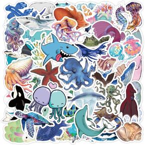 50 Pcs Cartoon Ocean Animal Stickers for Kids Teens Adults, Waterproof Vinyl Cute Sea Life Stickers and Decals for Water Bottles Laptop Phone Motorcycle Computer Guitar Skateboard Hydroflasks