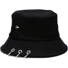 Spiked Rivets Bucket Hat Metal Rings Fisherman Cap Travel Bucket Beach Sun Hat for Women Men