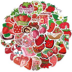 50 Pcs Strawberry Stickers, Cartoon Cute Strawberry Vinyl Laptops Decorative Decals, Gxizlba Funny Strawberry Sticker for DIY Water Bottle Journal Scrapbook Guitar