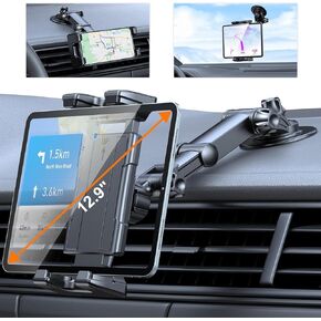 OHLPRO Tablet Holder for Car with 3M Adhesive, 360° Rotation Adjustable iPad Car Holder, Universal for Windshield and Dashboard Stand, Compatible with iPad/Mini Samsung Galaxy 5"-13" Tablet, Android