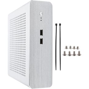 Mini ITX Case, Aluminum Alloy Panels Mid Tower ITX Chassis, Compatible with 17x17 Cm Motherboard, Support 4 4010 Fans, DIY Slim Case for Office (USB2.0)