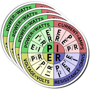 Pack 4PCS Ohms Law Wheel Stickers Science Waterproof Vinyl Decals Decor Hard Hat Helmet Toolbox Laptop Water Bottle Phone Case Birthday Gift for Physics Teacher Student Electrician