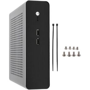 Mini ITX Case, Aluminum Alloy Panels Mid Tower ITX Chassis, Compatible with 17x17 Cm Motherboard, Support 4 4010 Fans, DIY Slim Case for Office (USB2.0)