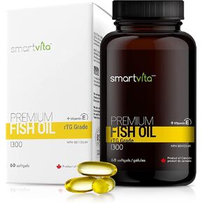 Smartvita - Premium Fish Oil, rTG Grade Omega 3, Fish Oil Omega 3, EPA, DHA, & Vitamin E Capsules, Multivitamins for Men & Women, Omega 3 Supplement, Burpless, 60 Softgels