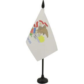 AZ FLAG Illinois Table Flag 4'' x 6'' - US State of Illinois Desk Flag 15 x 10 cm - Black Plastic Stick and Base