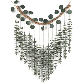 Artificial Eucalyptus Wall Decor Fake Plant Greenery Leaves Wall Hanging Green Faux Plants on 19.7 inch Jute Rope Boho Farmhouse Rustic Decor for Bathroom Bedroom Living Room Indoor