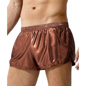 Arjen Kroos Men's Hot Shorts Elastic Waist Shiny Metallic Short Pants with Pockets