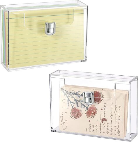 BTSKY 2 Pack Clear Acrylic Index Card Box for 4x6 Inch Cards, Index Card Holder Notecard Box Recipe Card Box Plastic Storage Organizer for Filling Index Cards, Note Cards, Flashcards, Recipes in Saudi Arabia