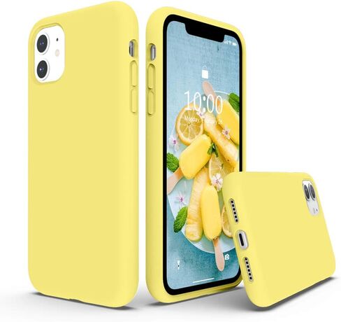 SURPHY متوافق مع حافظة iPhone 11 مقاس 6.1 بوصة، حافظة هاتف من السيليكون السائل بتصميم سميك (مع بطانة من الألياف الدقيقة) لهاتف iPhone 11 2019، أصفر in Kuwait