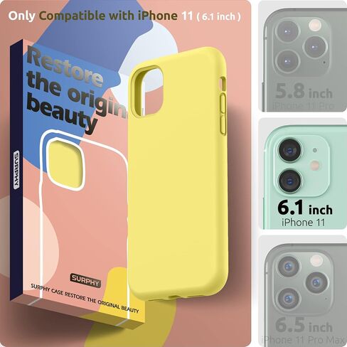 SURPHY متوافق مع حافظة iPhone 11 مقاس 6.1 بوصة، حافظة هاتف من السيليكون السائل بتصميم سميك (مع بطانة من الألياف الدقيقة) لهاتف iPhone 11 2019، أصفر in Kuwait