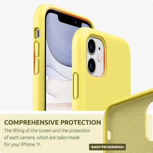 SURPHY متوافق مع حافظة iPhone 11 مقاس 6.1 بوصة، حافظة هاتف من السيليكون السائل بتصميم سميك (مع بطانة من الألياف الدقيقة) لهاتف iPhone 11 2019، أصفر in Kuwait