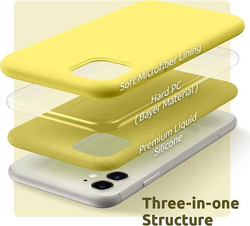 SURPHY متوافق مع حافظة iPhone 11 مقاس 6.1 بوصة، حافظة هاتف من السيليكون السائل بتصميم سميك (مع بطانة من الألياف الدقيقة) لهاتف iPhone 11 2019، أصفر in Kuwait