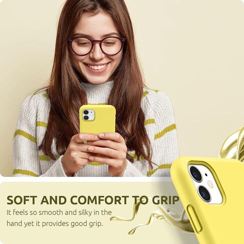 SURPHY متوافق مع حافظة iPhone 11 مقاس 6.1 بوصة، حافظة هاتف من السيليكون السائل بتصميم سميك (مع بطانة من الألياف الدقيقة) لهاتف iPhone 11 2019، أصفر in Kuwait