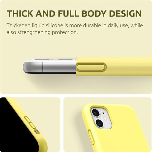 SURPHY متوافق مع حافظة iPhone 11 مقاس 6.1 بوصة، حافظة هاتف من السيليكون السائل بتصميم سميك (مع بطانة من الألياف الدقيقة) لهاتف iPhone 11 2019، أصفر in Kuwait