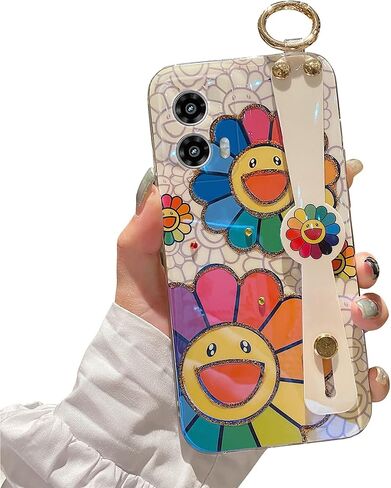 for Motorola Moto G 5g 2024 Case, G Play 5g 2024 Case 6.6" [Not 4g] with Wrist Strap Stand Glitter Cute Kawaii Cartoon Pattern Shockproof Protective Phone Case for Girls Women - Sunflower in Kuwait