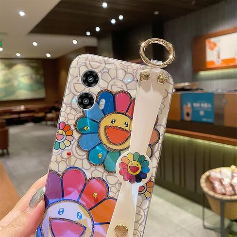 for Motorola Moto G 5g 2024 Case, G Play 5g 2024 Case 6.6" [Not 4g] with Wrist Strap Stand Glitter Cute Kawaii Cartoon Pattern Shockproof Protective Phone Case for Girls Women - Sunflower in Kuwait