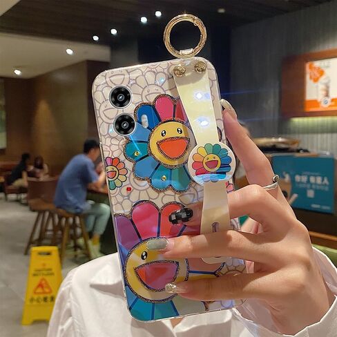 for Motorola Moto G 5g 2024 Case, G Play 5g 2024 Case 6.6" [Not 4g] with Wrist Strap Stand Glitter Cute Kawaii Cartoon Pattern Shockproof Protective Phone Case for Girls Women - Sunflower in Kuwait