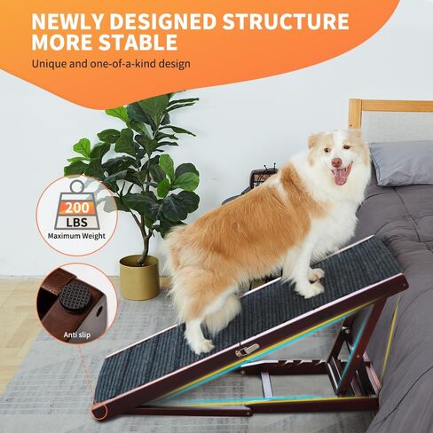 Dog Ramp for Bed, Adjustable Pet Ramp for Couch, 47.2" Length Dog Ramp for High Bed, Wooden Folding Portable Dog car ramp Non Slip Carpet Surface 4 Adjustable Height 0"-24" (Warm White, 40cm Width) in Saudi Arabia