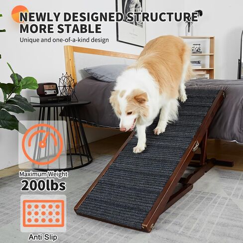 Dog Ramp for Bed, Adjustable Pet Ramp for Couch, 47.2" Length Dog Ramp for High Bed, Wooden Folding Portable Dog car ramp Non Slip Carpet Surface 4 Adjustable Height 0"-24" (Warm White, 40cm Width) in Saudi Arabia