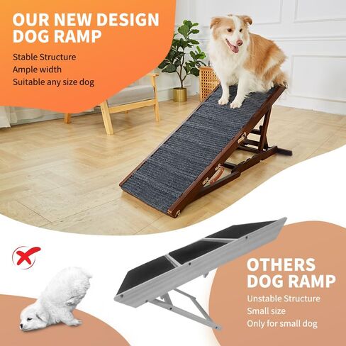 Dog Ramp for Bed, Adjustable Pet Ramp for Couch, 47.2" Length Dog Ramp for High Bed, Wooden Folding Portable Dog car ramp Non Slip Carpet Surface 4 Adjustable Height 0"-24" (Warm White, 40cm Width) in Saudi Arabia