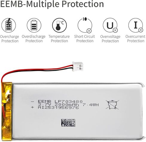 EEMB 3.7V Lipo Battery 950mAh 503450 Lithium Polymer ion Battery Rechargeable Lithium ion Polymer Battery with JST Connector Make Sure Device Polarity Matches with Battery Before Purchase in Kuwait
