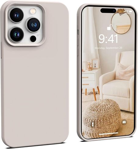 IceSword Compatible with iPhone 14 Pro Max Case Stone, Liquid Silicone Case Phone Cover Slim Protective, Soft Anti-Scratch Light Beige Tan Cream Warm Sand [Shockproof] 6.7 inch 14PM- Stone in Kuwait