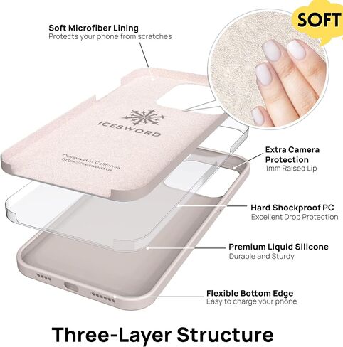 IceSword Compatible with iPhone 14 Pro Max Case Stone, Liquid Silicone Case Phone Cover Slim Protective, Soft Anti-Scratch Light Beige Tan Cream Warm Sand [Shockproof] 6.7 inch 14PM- Stone in Kuwait