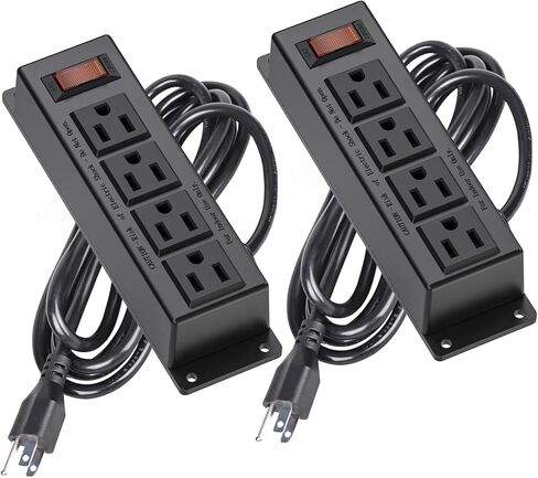 2 Packs Wall Mount Power Outlet Strip, 4 Outlet Mountable Power Strip with Switch, 3ft Cord Under Desk Power Strip for Office/Industrial/Home, Flat Plug, Black in Saudi Arabia