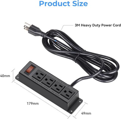 2 Packs Wall Mount Power Outlet Strip, 4 Outlet Mountable Power Strip with Switch, 3ft Cord Under Desk Power Strip for Office/Industrial/Home, Flat Plug, Black in Saudi Arabia