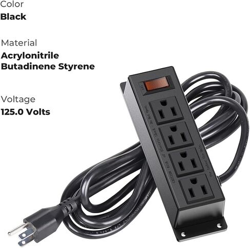2 Packs Wall Mount Power Outlet Strip, 4 Outlet Mountable Power Strip with Switch, 3ft Cord Under Desk Power Strip for Office/Industrial/Home, Flat Plug, Black in Saudi Arabia