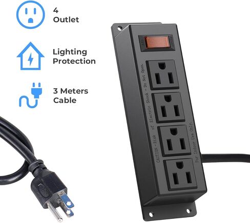 2 Packs Wall Mount Power Outlet Strip, 4 Outlet Mountable Power Strip with Switch, 3ft Cord Under Desk Power Strip for Office/Industrial/Home, Flat Plug, Black in Saudi Arabia