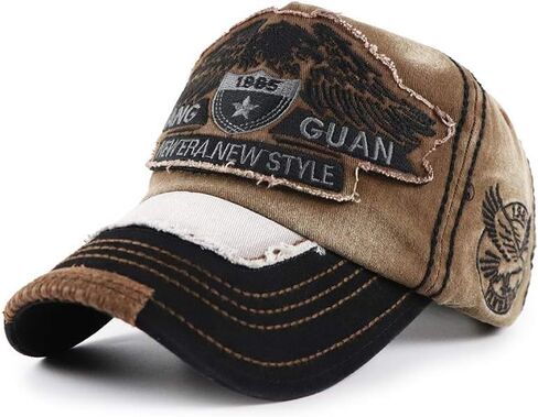 Men's Oilcloth Front Decor Washed Distressed Embroidery Baseball Cap Driver Trucker Hat with Eagle & Shark Patch in Saudi Arabia