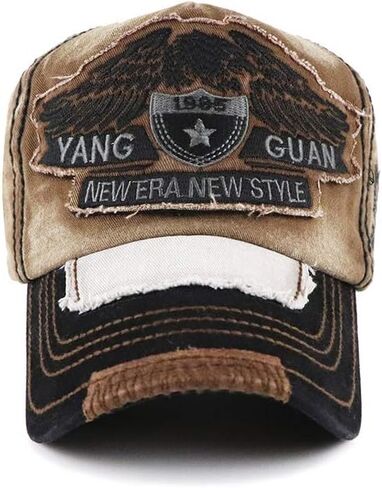 Men's Oilcloth Front Decor Washed Distressed Embroidery Baseball Cap Driver Trucker Hat with Eagle & Shark Patch in Saudi Arabia