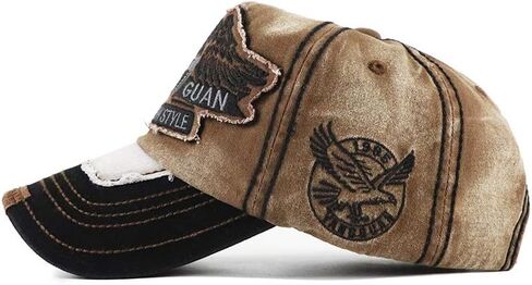 Men's Oilcloth Front Decor Washed Distressed Embroidery Baseball Cap Driver Trucker Hat with Eagle & Shark Patch in Saudi Arabia